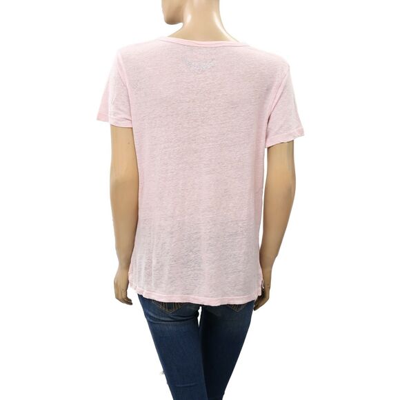 Zadig & Voltaire Atal Lin Solid T-Shirt Blouse Top Henley Pink Causal M 221937 - Picture 6 of 8